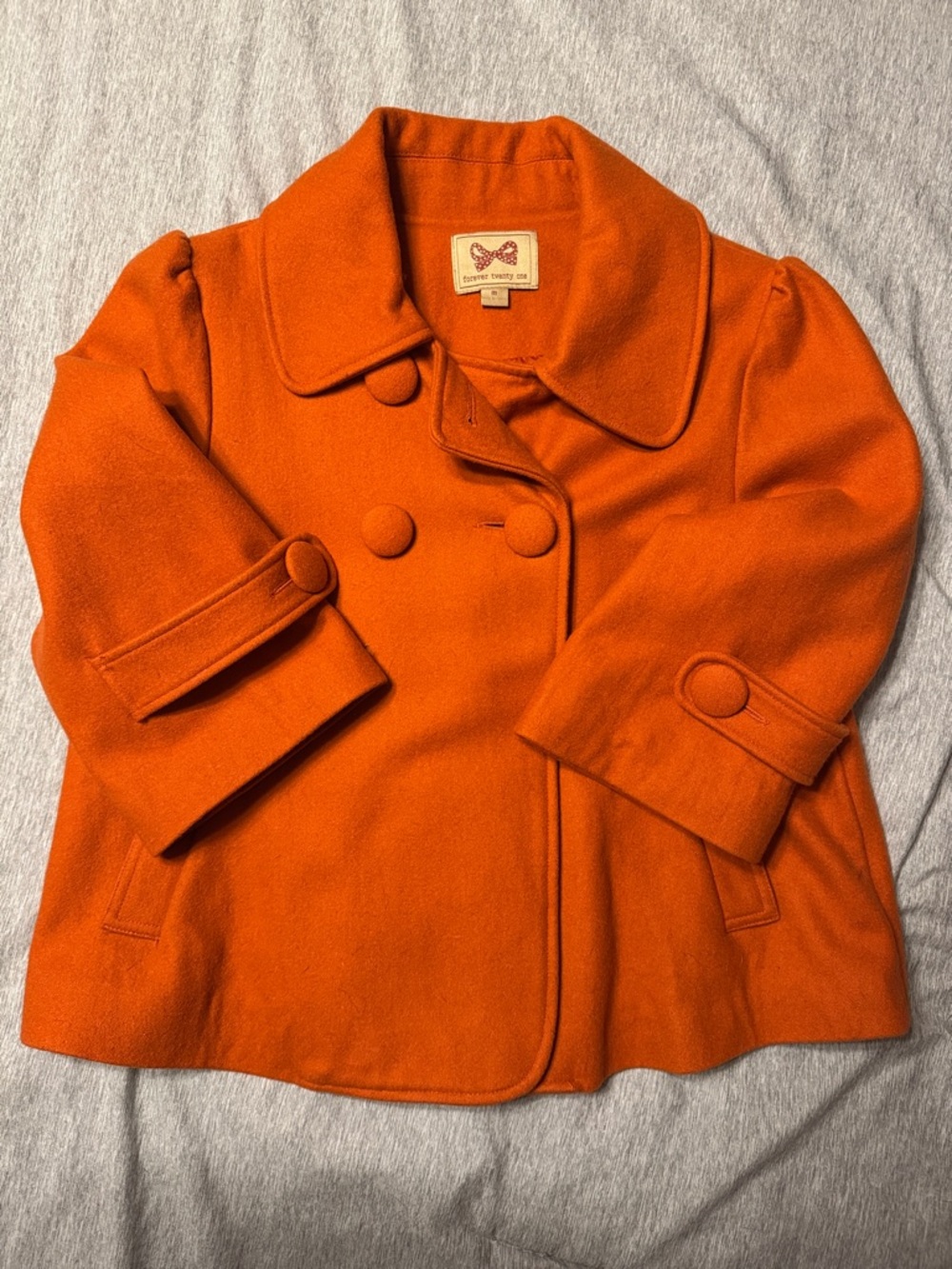 Forever 21  Orange Double-Breasted Peacoat